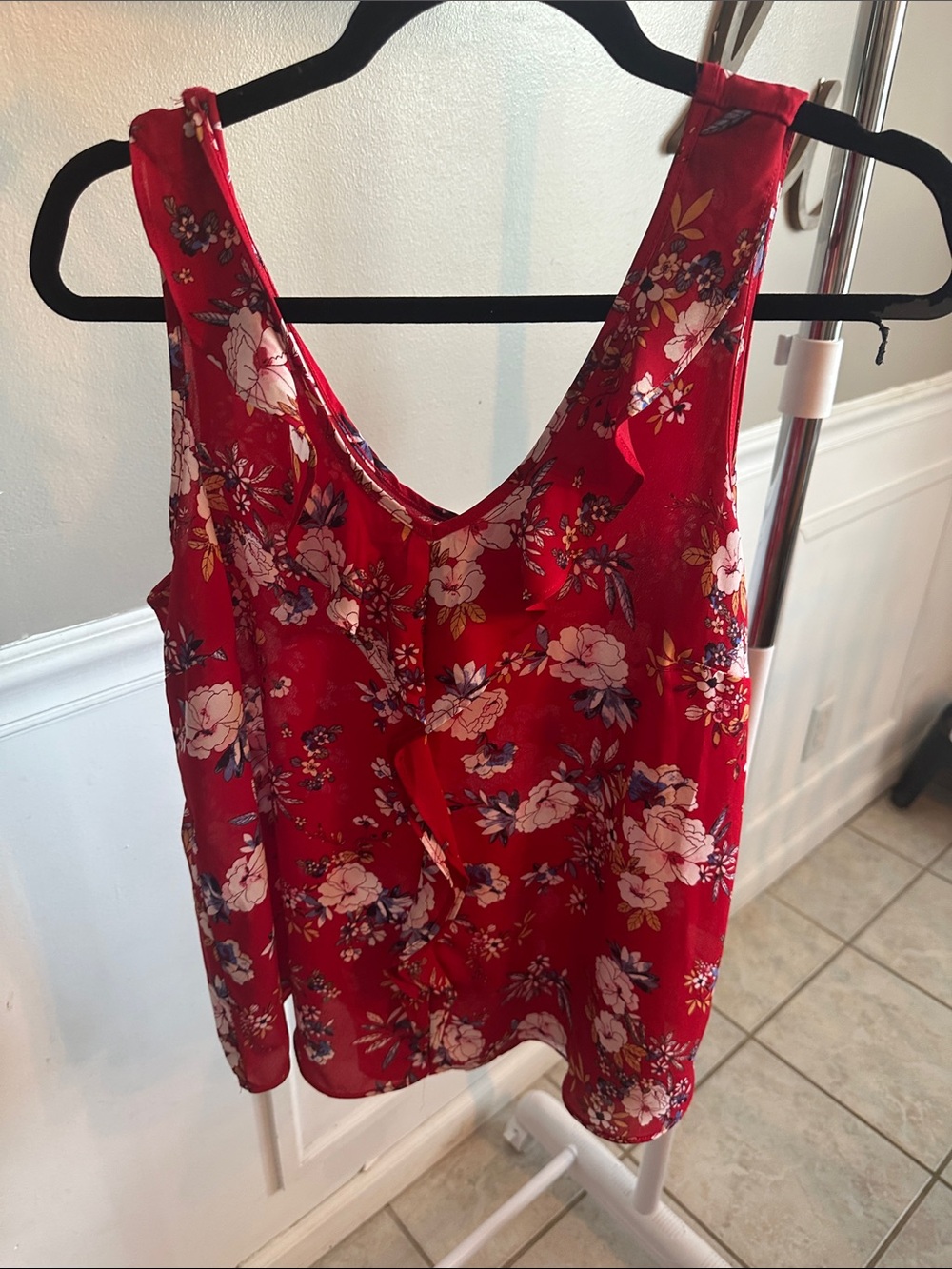 Pink Rose Red Floral V-Neck Camisole